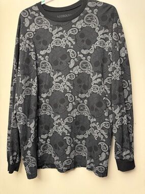 Men's Dark Gray Skull-Print Long Sleeve Shirt